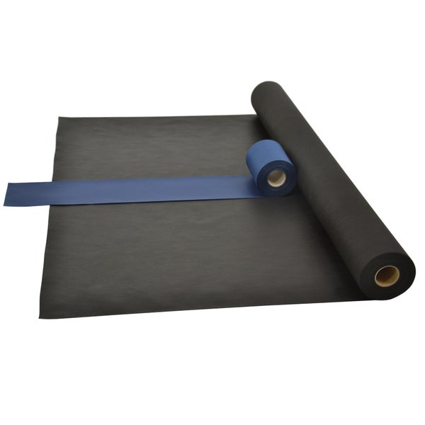 Sensalux Kombi-Set 1 Tischdeckenrolle 1m x 25m schwarz + Tischläufer 15cm blau