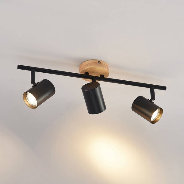 Schwarzer Metallspot, verstellbar, montiert an einer schwarzen Stange.