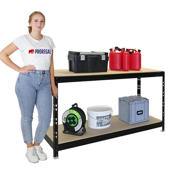 PROREGAL Werkbank Tiger | 300kg pro Fachboden | HxBxT 90x140x60cm | Schwarz
