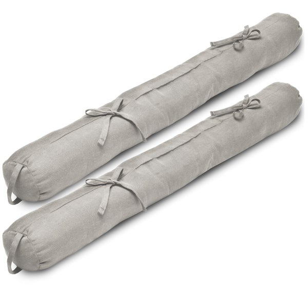 Zwei Zugluftstopper mit Bindebändern