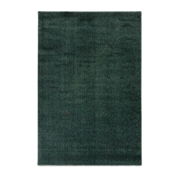 Rechteckiger dunkelgrüner Teppich mit weicher Textur.