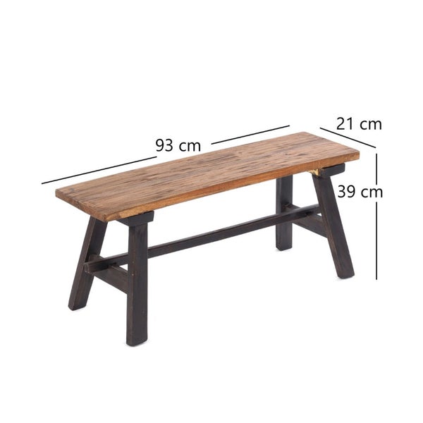 Holzbank mit den Maßen 93 cm Länge, 21 cm Breite und 39 cm Höhe.