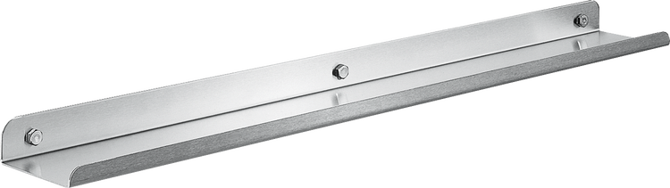 Wandregal aus gebürstetem Edelstahl mit drei Befestigungspunkten.