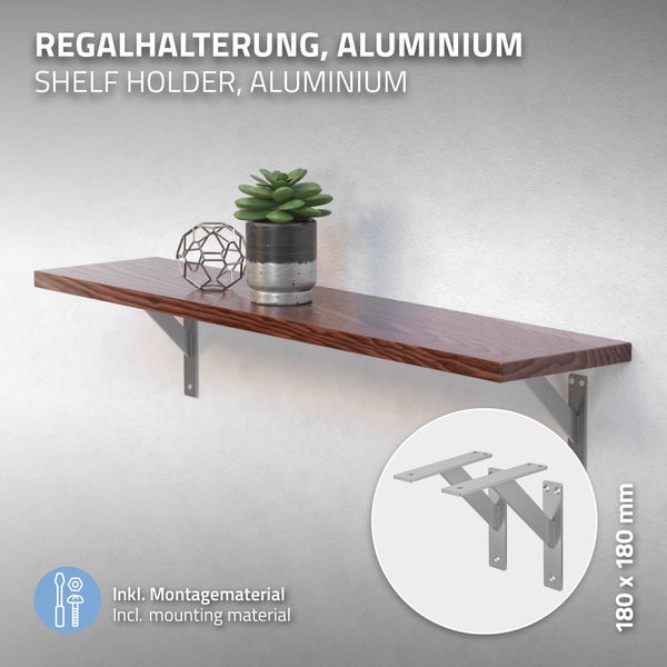 ML-Design 2 Stück Regalhalterung 180x180 mm, Silber, Aluminium, Schwebende Regalhalterungen, Regalwinkel, Wandhalterung für Regalbrett, Regalträger für Wandmontage, Wandregal Wandkonsole Regalstütze