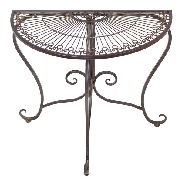 Dekorativer Halbmondtisch aus Metall mit filigranen Verzierungen