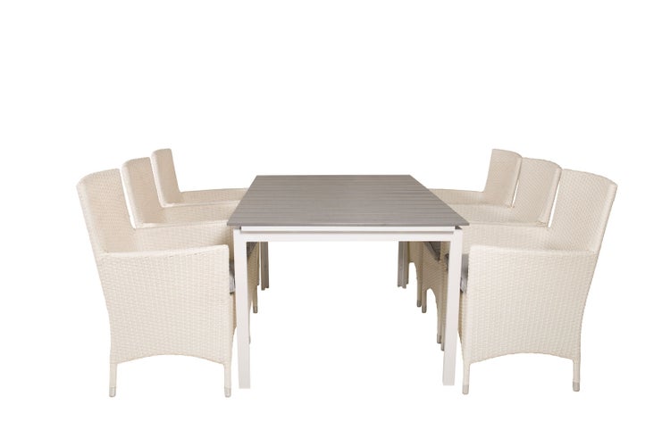 Levels Gartenset Tisch 100x160/240cm und 6 Stühle Malin weiß, grau. 100 X 160 X 75 cm