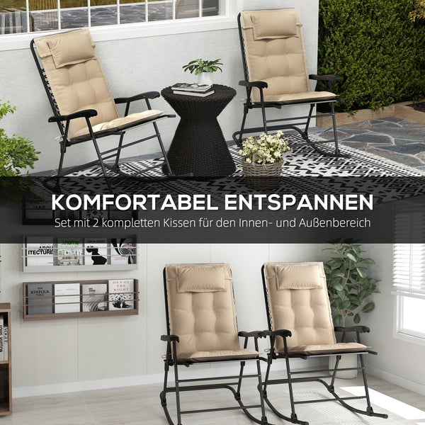 Outsunny 2er Set Auflage für Sonnenliege Wasserabweisend Liegenauflage für Gartenliege Polsterauflage für Strandliege Liegestuhl Kissen Polster für Gartenmöbel Auflagen 50x116x5 cm, Beige