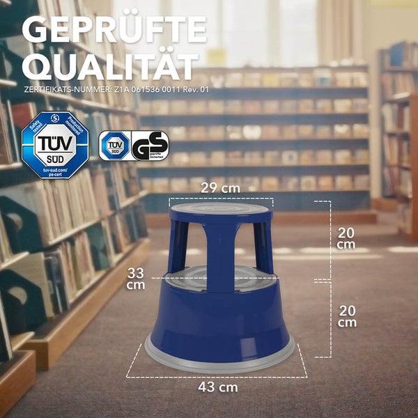 FLOORDIREKT Rollhocker - Elefantenfuß - aus Stahl - Mobiler Tritthocker - Sitzmöglichkeit für Büro und Gewerbe - Blau