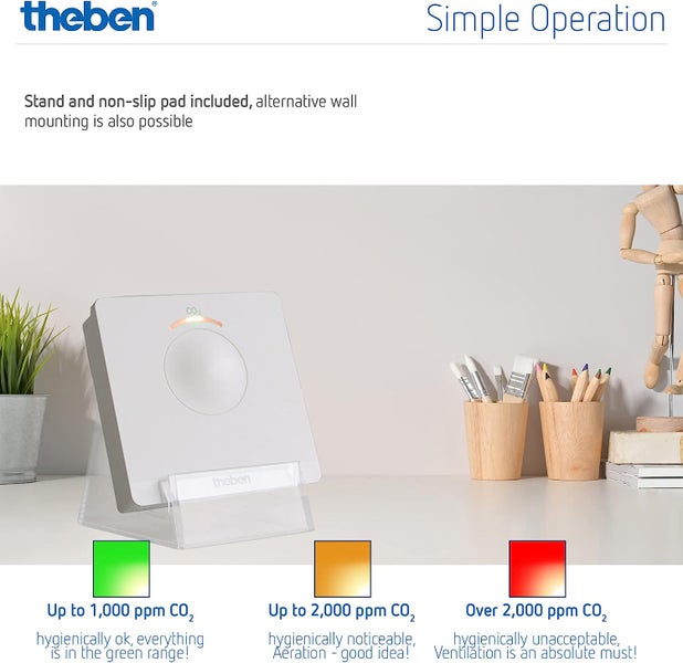 Theben 7169100 AMUN 716 transportabler CO2 Sensor I CO2 Luftgütemonitor I CO2 Melder I System für Überwachung der Luftqualität in Schule, Büro, Zuhause, KFZ