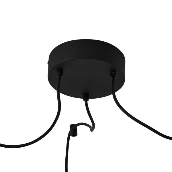 Schwarzer Baldachin für Pendelleuchten aus Metall mit drei Kabelauslässen.