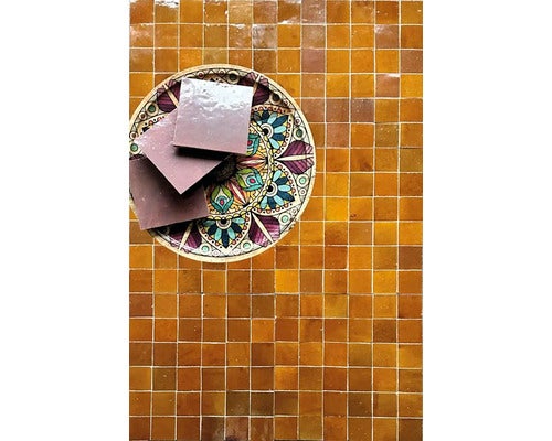 Handgefertigte Wandfliese Zellige Alhambra 13 Marron 10x10cm glänzend