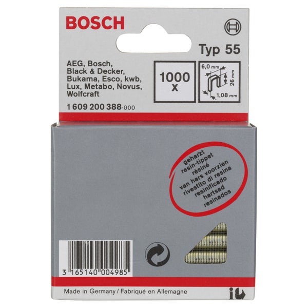Bosch 1.000x Schmalrückenklammer Typ 55, geharzt 6 x 1,08 x 26 mm - 1609200388