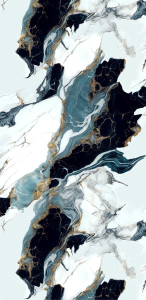 Tapete mit Marmormuster in Weiß, Dunkelblau und Gold.