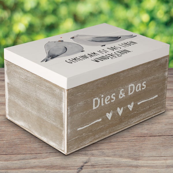 Mr. & Mrs. Panda 22 x 15 cm Holzkiste Tauben Liebe - Weiß