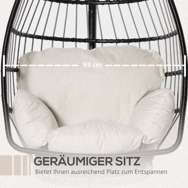 Outsunny Hängesessel, Hängekorb mit Gestell, faltbar, 101 x 101 x 188 cm, Metall, Schwarz+Cremeweiß