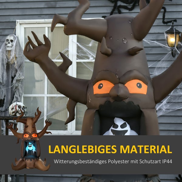 HOMCOM Aufblasbarer Halloween Baum mit 3 Lichtern für den Garten, 180 x 140 x 240 cm, Polyester, Braun