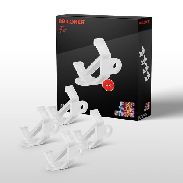 Briloner Eckmontage-Adapter für LED-Streifen, Set bestehend aus vier Stück, weißer Kunststoff.