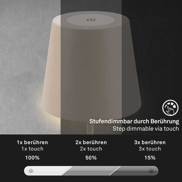 Akku Tischleuchte 3-step touchdimm 2,5 W 200 lm 2700 K höhenverstellbar aufladbar über USB-C Kiki beige