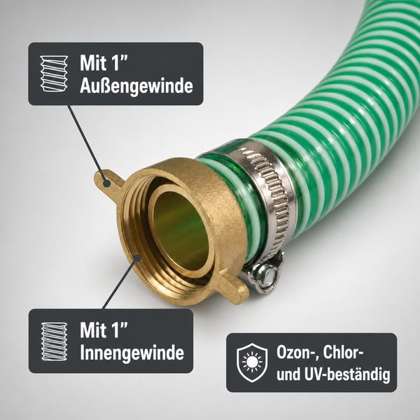 Saugschlauch mit Anschlussstücken für Gartenpumpen