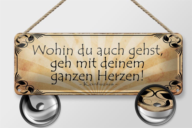 Blechschild Spruch 27x10cm wohin du gehst geh mit Herzen Dekoration