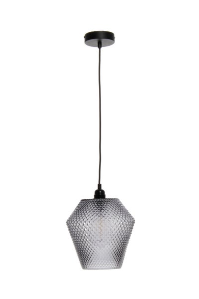 Vintage Glas Hängelampe Grau, Retro Pendelleucht 27 cm | Wohnzimmer Esszimmer Leuchte