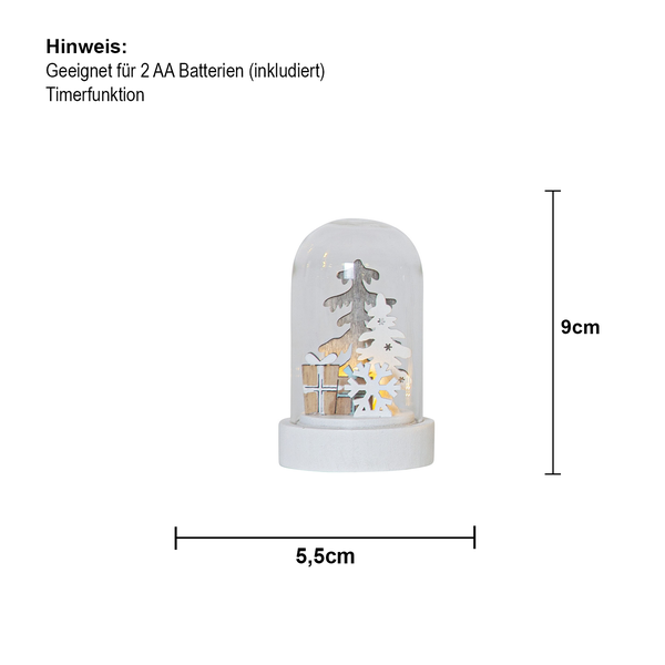 Dekorative Schneekugel mit Weihnachtsbaum und Geschenken, 9 cm hoch