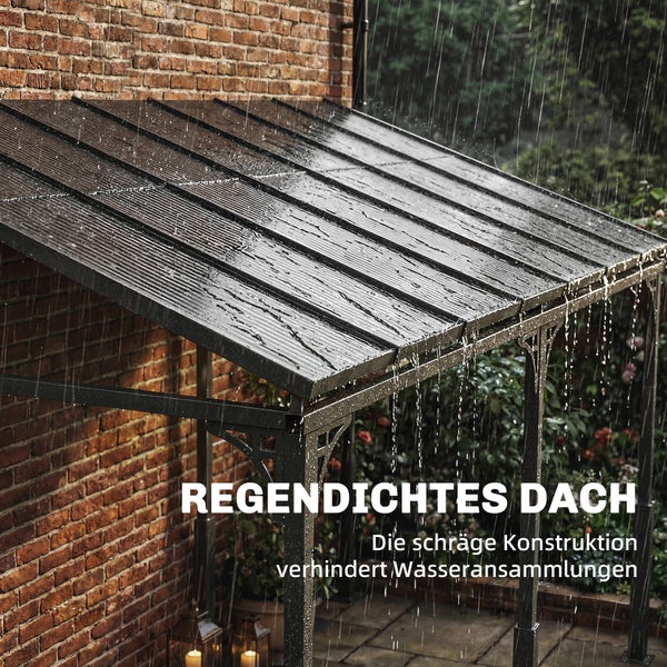 Graues Garagenzelt mit Satteldach und hochgerollter Vorderseite, aus robustem Planenmaterial und Metallgestänge.