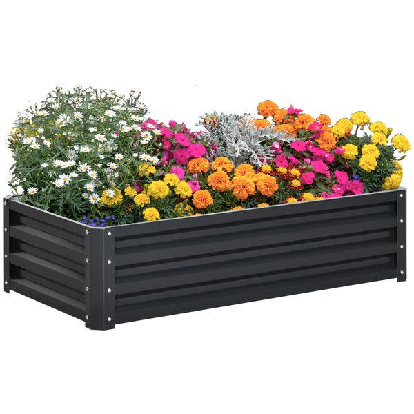 Outsunny Hochbeet Stahl, Pflanzkasten, 120L x 60B x 30,5H cm, Verzinkter Stahl, Grau