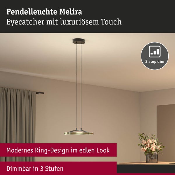 Pendelleuchte Melira mit modernem Ring-Design, dimmbar in drei Stufen.