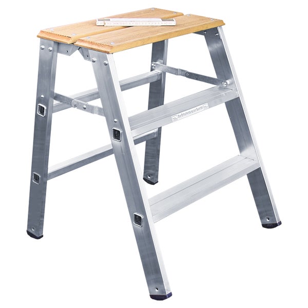 Aluminium Tritt mit Holzplattform und Zollstock