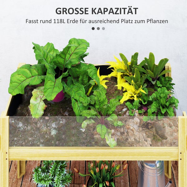 Hochbeet mit Pflanzen und einer Kapazität von circa 118 Litern Erde