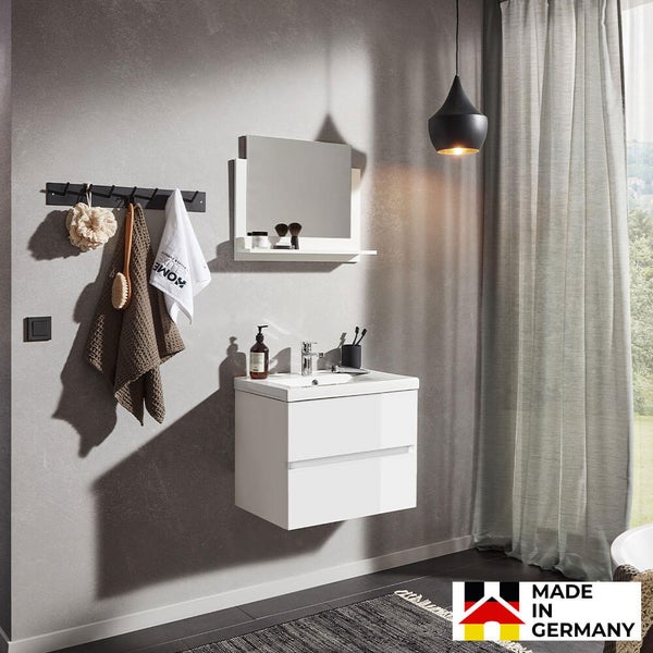 Home Deluxe - Badmöbel - Set - WANGEROOGE Deluxe – Größe: M, Farbe: Weiß, Breite Waschbecken: ca. 60 cm I Badezimmermöbel Waschtisch Waschbecken