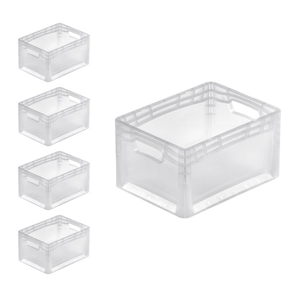 PROREGAL SparSet 5x Transparenter Eurobehälter LightLine mit Offenem Griff HxBxT 22 x 30 x 40 cm 2,4 Liter Eurobox Transportbox