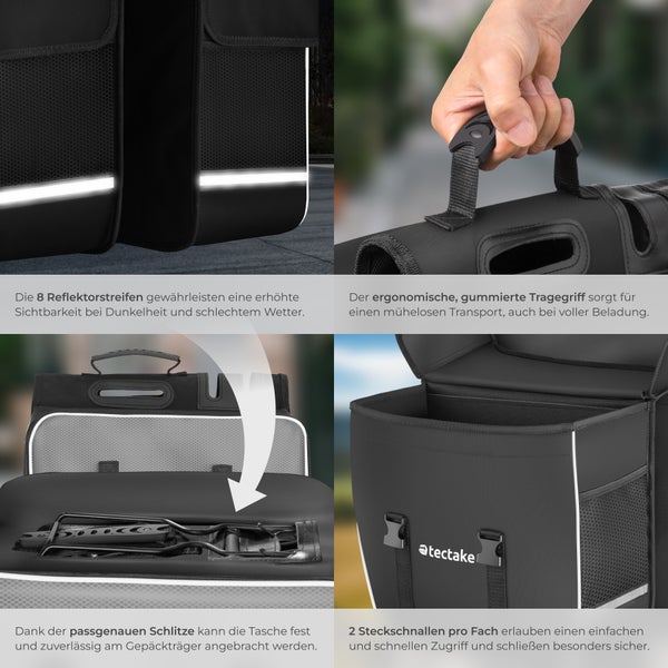 Fahrradtasche mit Tragegriff, Reflektorstreifen und Befestigungsschlitzen