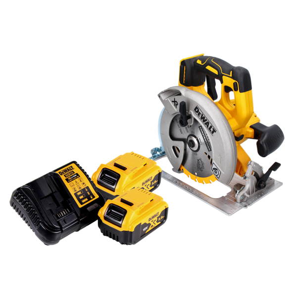 DeWalt Akku-Handkreissäge mit zwei 18 Volt Lithium-Ionen Akkus und Ladegerät.