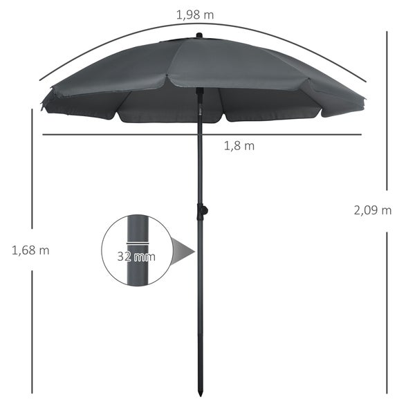 Outsunny Sonnenschirm Strand Ø180 cm UV 50+ windfest stabil Strandschirm mit UV-Schutz sturmfest Balkon-Schirm faltbarer Gartenschirm sicherer Sonnenschutz für Reisen Strand Balkon Camping Dunkelgrau