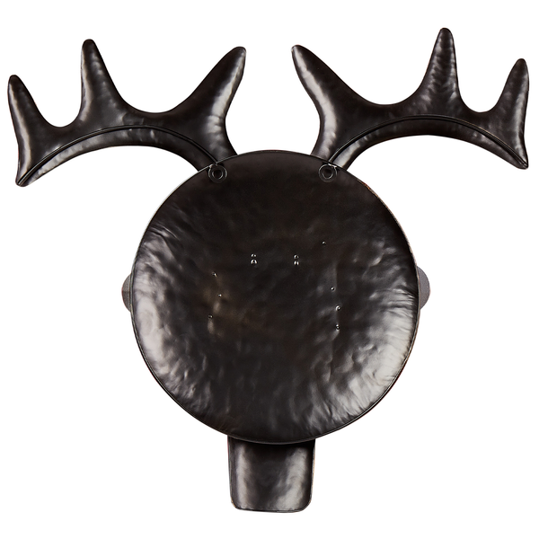 Wanddekoration aus Metall in Form eines Elchkopfes mit Geweih, strukturierte Oberfläche.