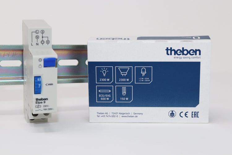 Theben 0090001 ELPA 9 - Treppenlicht-Zeitschalter, elektromechanisch, TLZ, ohne Stand-by-Verbrauch, 3-Leiter, Nachrüstung, Sanierung, Austausch, 300 W LED