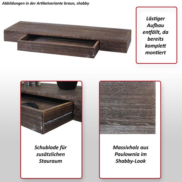Wandregal mit Schublade aus Massivholz im Shabby-Look
