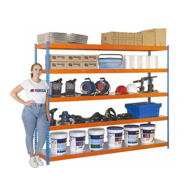 PROREGAL Schwerlastregal Metal Beast Five HxBxT 200 x 240 x 45 cm Fachlast 400 kg Blau-Orange