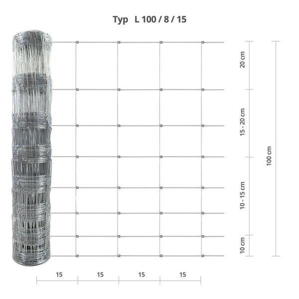 FLOORDIREKT Wildzaun - Verzinkter Weidezaun - Maschenbreite: 15 cm - 1 x 50 m