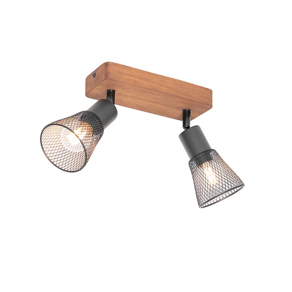 Deckenleuchte mit zwei Strahlern aus Holz und Metall