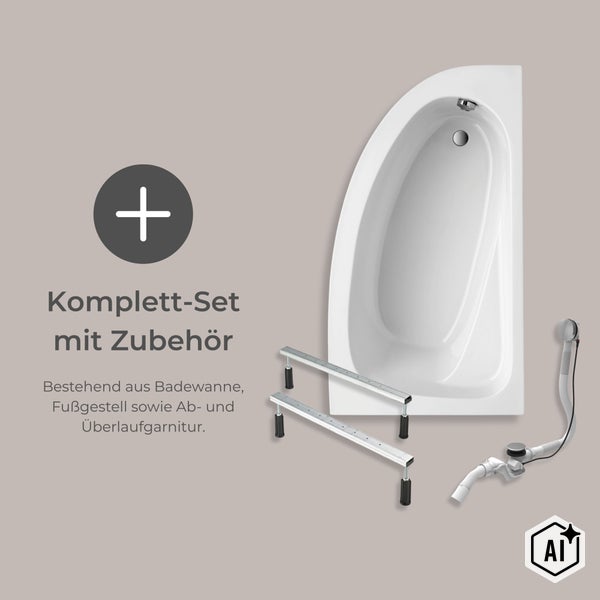Komplettset Badewanne mit Fußgestell und Ab- und Überlaufgarnitur zur Montage.