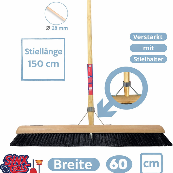 Synxtools Saalbesen mit Stiel, 60 cm breit, Stiellänge 150 cm