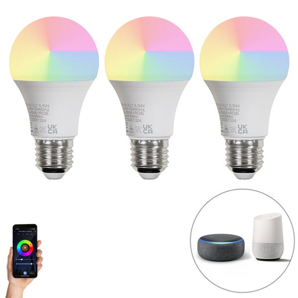Set mit 3 intelligenten E27-LED-Lampen A60 matt RGBW 8,5 W 806 lm 2700 K