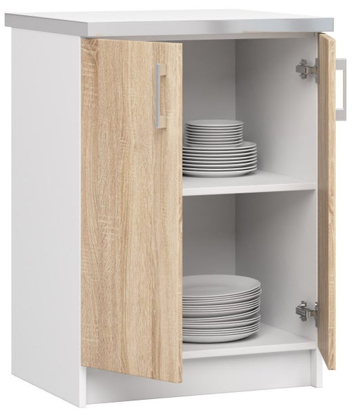 Unterschrank mit zwei Regalböden und einer Holztür mit Griff