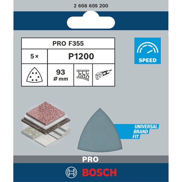 Bosch Schleifblatt Set PRO F355, Körnung P1200, 93 Millimeter Durchmesser