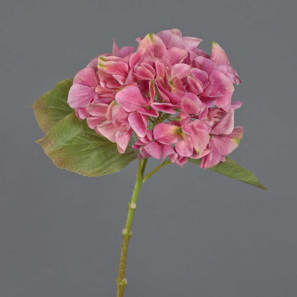 Künstliche Hortensie in Rosa mit Blättern und Stiel