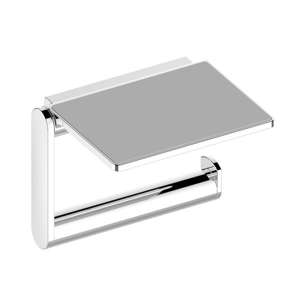Wandmontierter Toilettenpapierhalter mit Ablage aus Metall und Glas