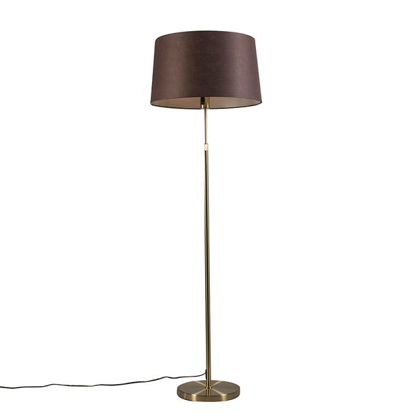 QAZQA - Modern Stehleuchte I Stehlampe I Standleuchte I Lampe I Leuchte Gold I Messing I messing mit Schirm braun verstellbar 45 cm - Parte I Wohnzimmer I Schlafzimmer - Stahl Rund I Länglich - LED ge